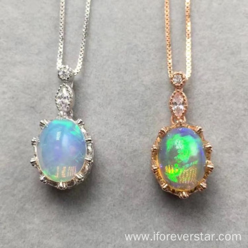 925 Sterling Silver Round Opal Stone Jewelry Pendants